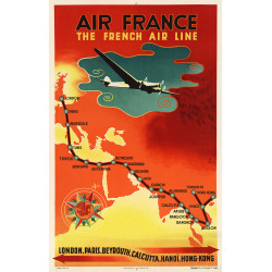 Affiche Air France The French Air Line, N.Gerale 1939, L 50 X 70cm airshops.fr