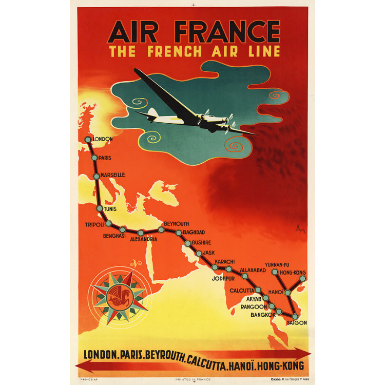 Affiche Air France The French Air Line, N.Gerale 1939, L 50 X 70cm airshops.fr