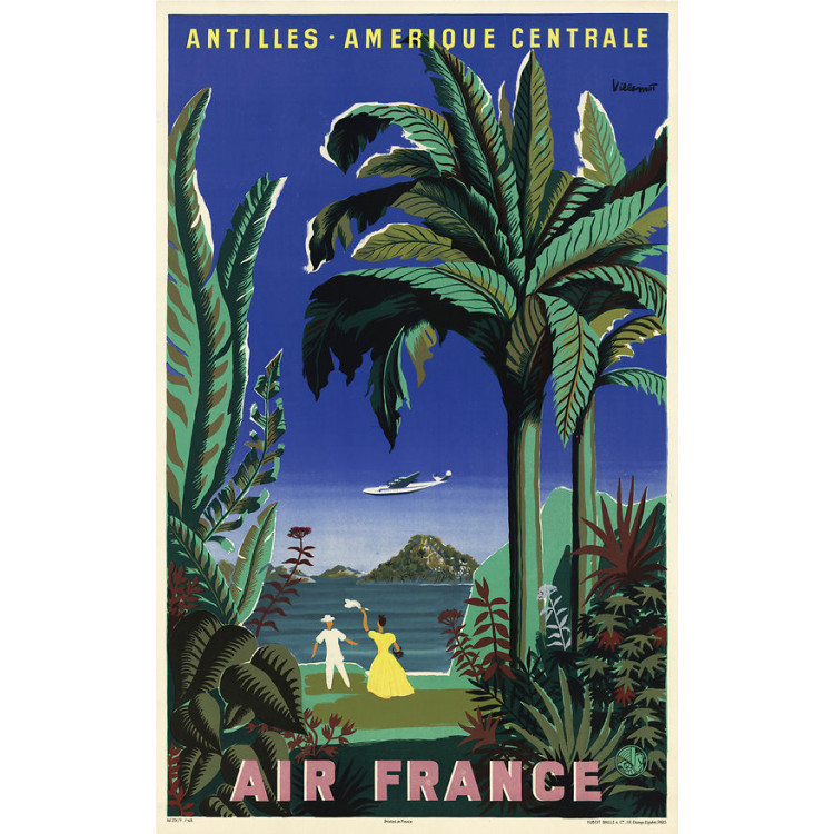 Affiche Air France Antilles-Amérique Centrale, B.Villemot 1948, airshops.fr