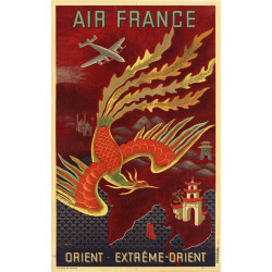 Affiche Air France Orient Extrême-Orient certifiée officielle Air France, Lucien Boucher 1948, airshops.fr