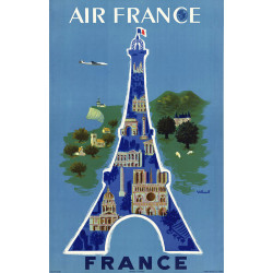 Affiche Tour eiffel Air France France, B.Villemot 1952, airshops.fr