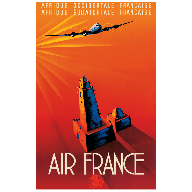Affiche Air France Afrique Occidentale-Équatoriale Française, Maurus 1946, airshops.fr