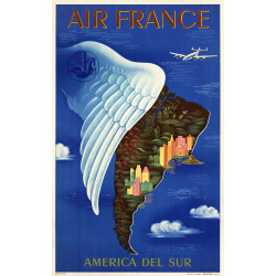 Affiche Air France Amérique du Sud, L.Boucher 1950, airshops.fr