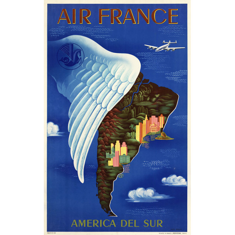 Affiche Air France Amérique du Sud, L.Boucher 1950, airshops.fr