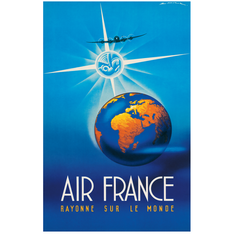 Affiche Air France Rayonne sur le Monde, Maurus 1948, airshops.fr
