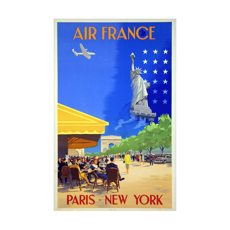 Affiche Air France Paris New-York, V.Guerra 1951
