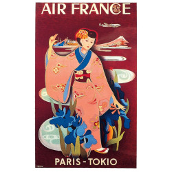 Affiche Air France Paris-Tokio, Y.Tabuchi 1952