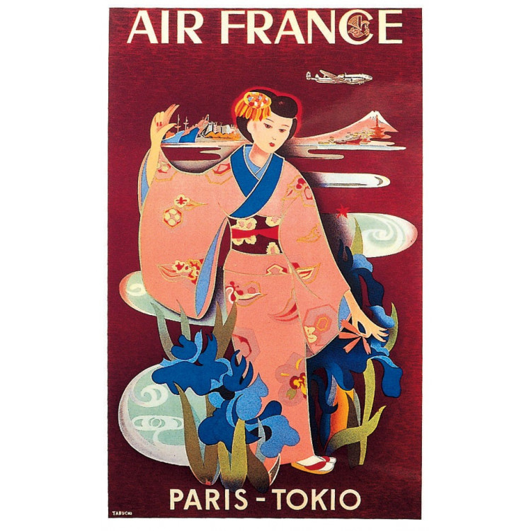 Affiche Air France Paris-Tokio, Y.Tabuchi 1952