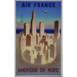 Affiche Air France Amérique du Nord, J.Even 1950, airshops.fr
