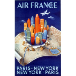 Affiche Air France Paris- New-York -Paris, A.Dehedin 1950