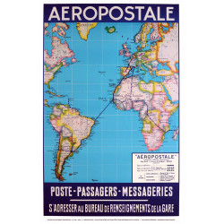 Affiche Air France Carte des liaisons Aéropostale, 1930, airshops.fr