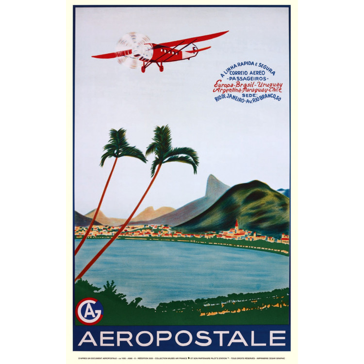 Affiche Air France Aéropostale Rio de Janeiro, 1930
